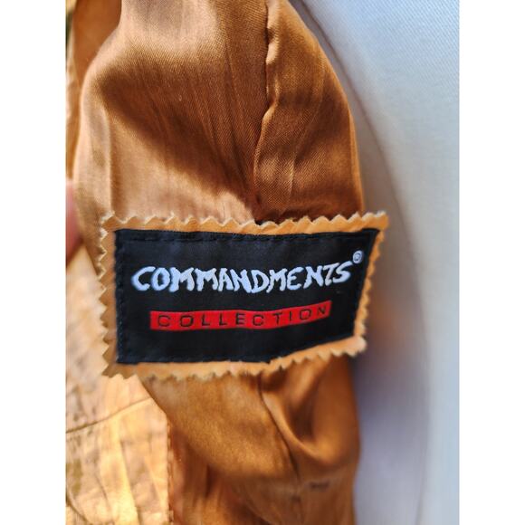 Vtg 90s Commandments Funky Hippie Spikey Fur Trim Leather 70s Style Coat Sz S - Picture 9 of 9